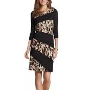 Chico's Womens 3/4 Sleeves Dress Size Large Knee Length Animal Print Black